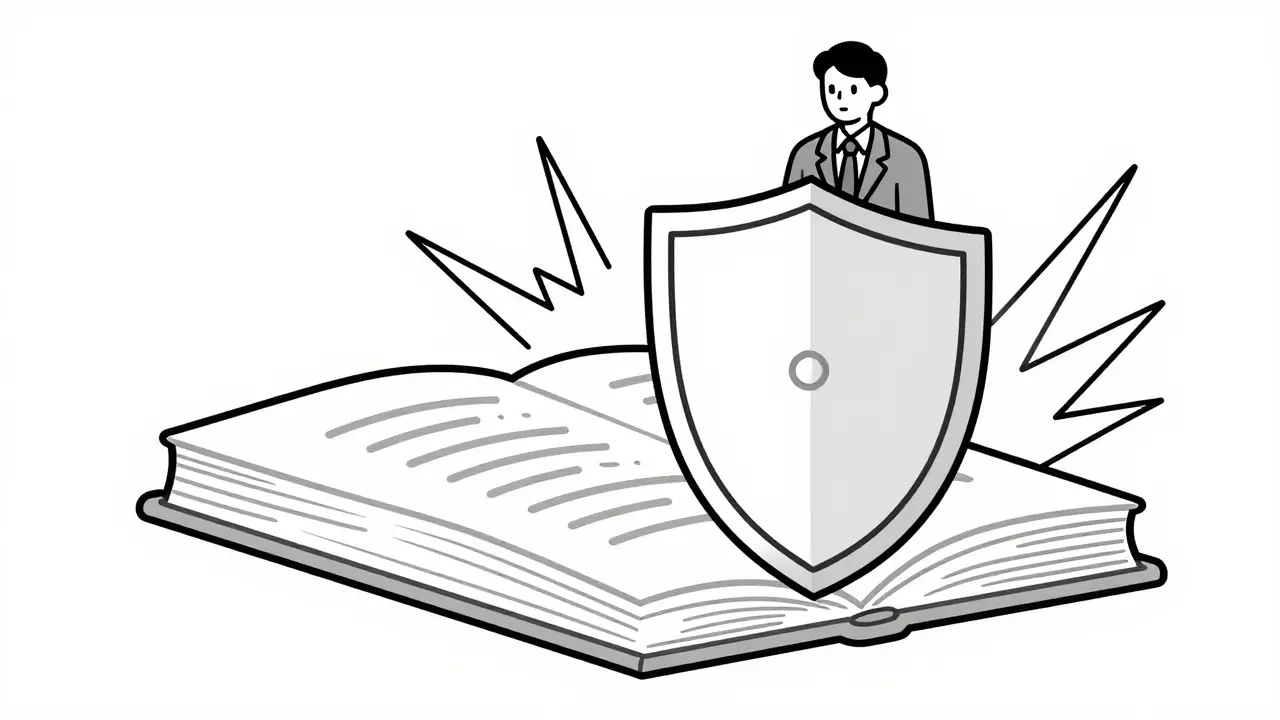 Illustration of a legal playbook shielding a lawyer from risks.