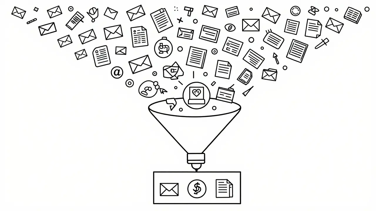 Line drawing illustrating the selection of key examples for AI