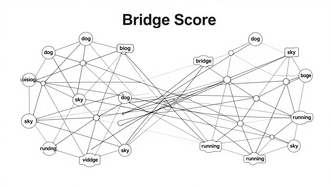 Schematic monoline web showing bridge connections between vision and language nodes.