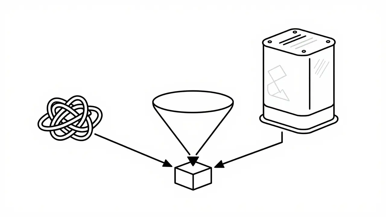 Abstract diagram of AI router directing queries efficiently