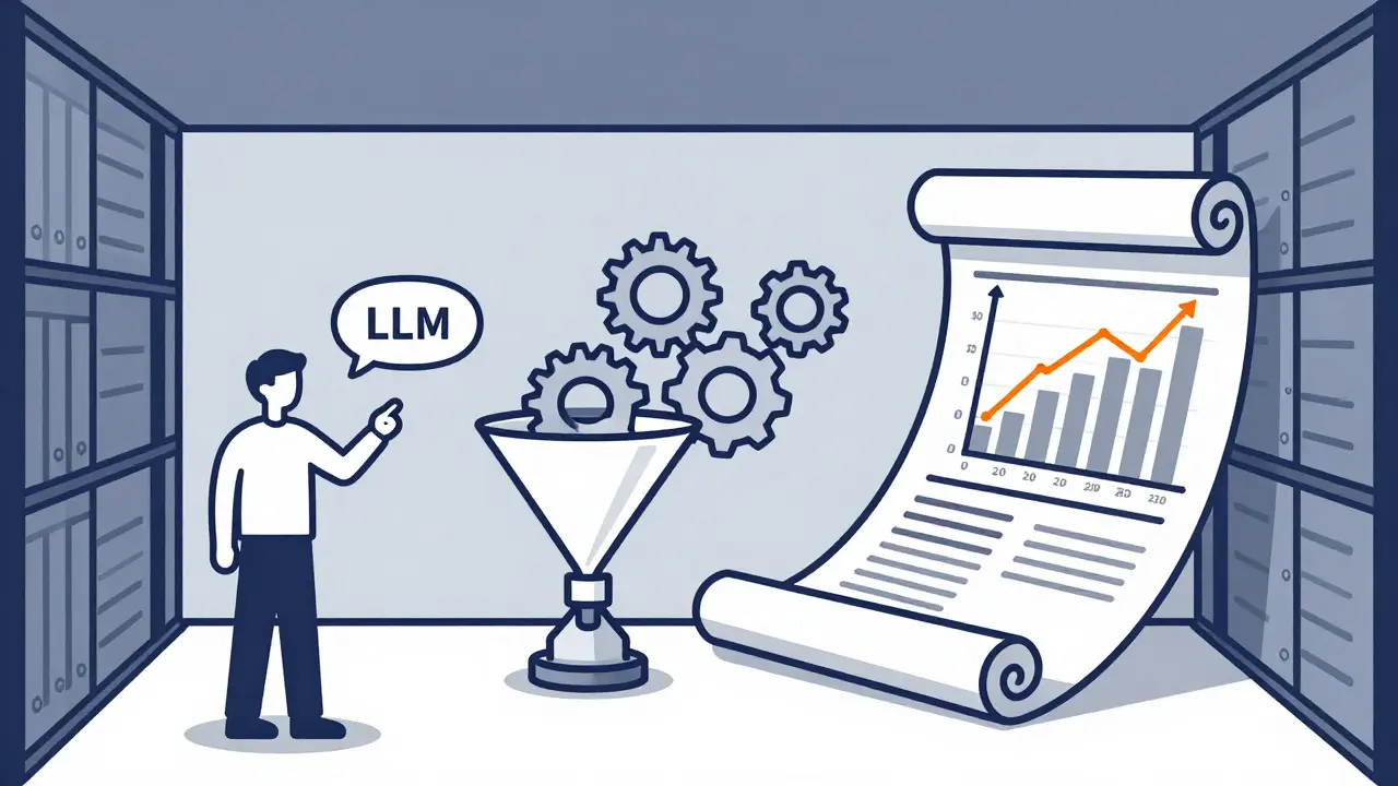 Conceptual diagram showing data transforming into written insight narratives