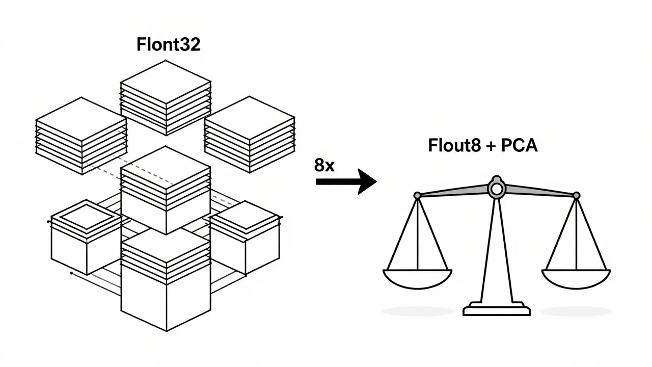 Diagram illustrating vector compression from large Float32 to small Float8 cubes