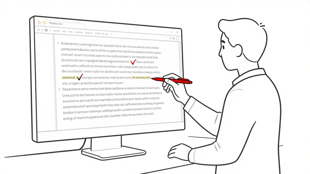 Human editor correcting AI-generated text to ensure accuracy and quality.