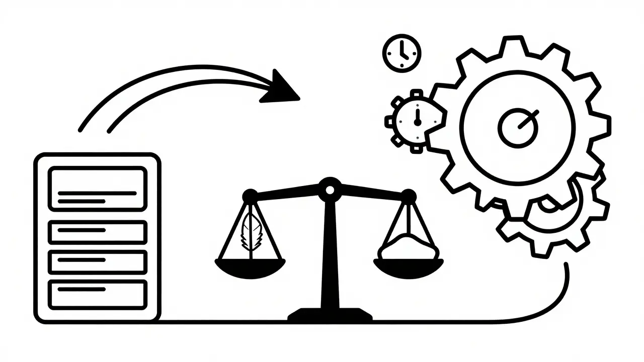 Line art comparing fast retrieval processes with slow, heavy retraining systems