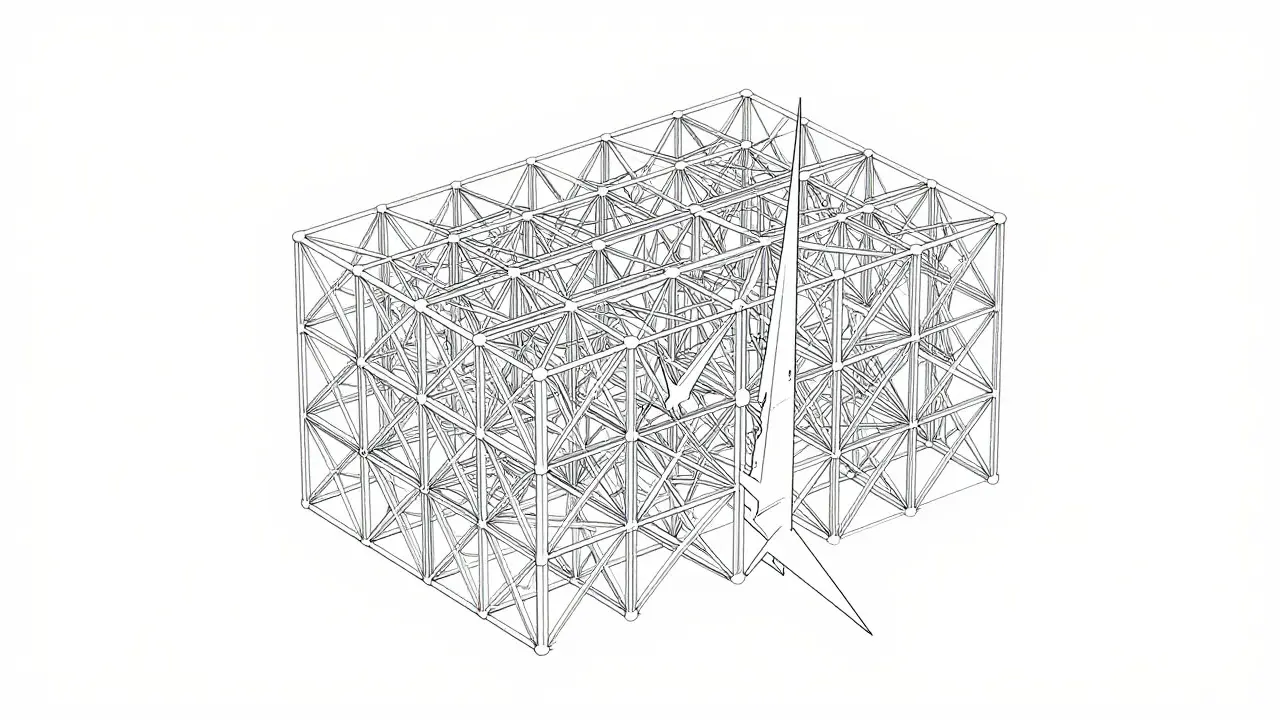 Monoline illustration of a complex structure with a sharp vertical spike, symbolizing an emergent capability jump