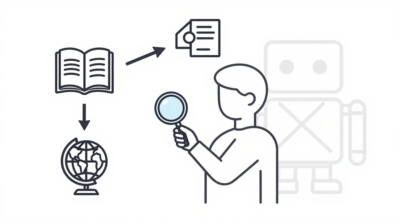 Person verifying facts using multiple sources instead of AI
