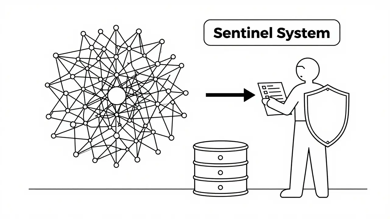 Sentinel guardian inspecting AI requests before database access