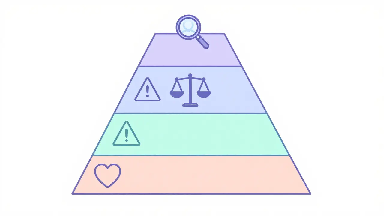 Stylized diagram showing the four stages of an ethical review framework
