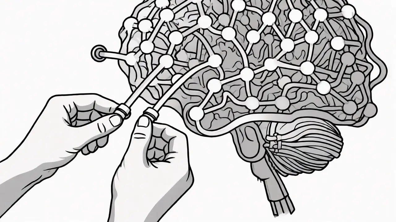 Illustration of neural network nodes being selectively tightened and thinned to represent quantization techniques.
