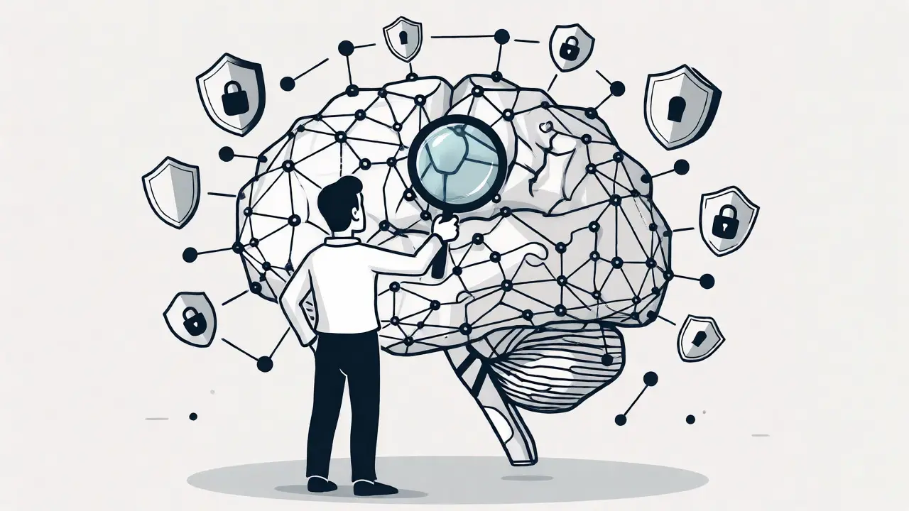 IT professional inspecting AI model architecture for security vulnerabilities and fixes.