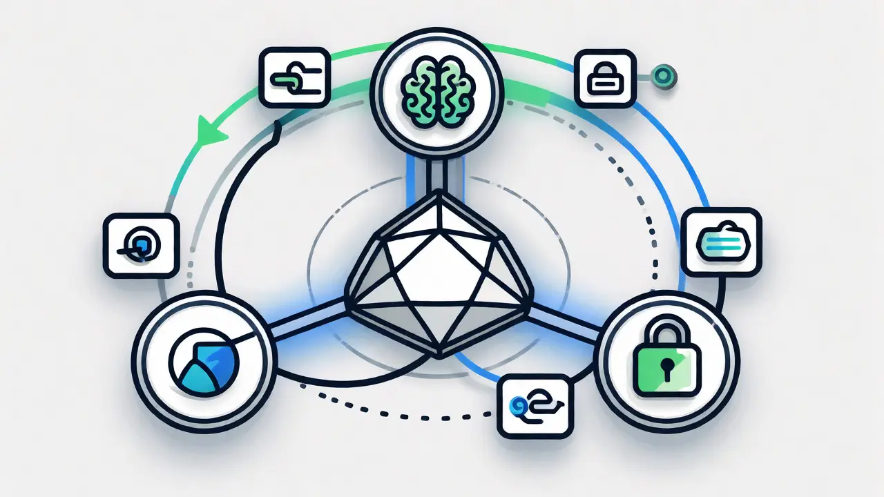 Monoline diagram of MCP protocol bridging LLMs and external tools securely