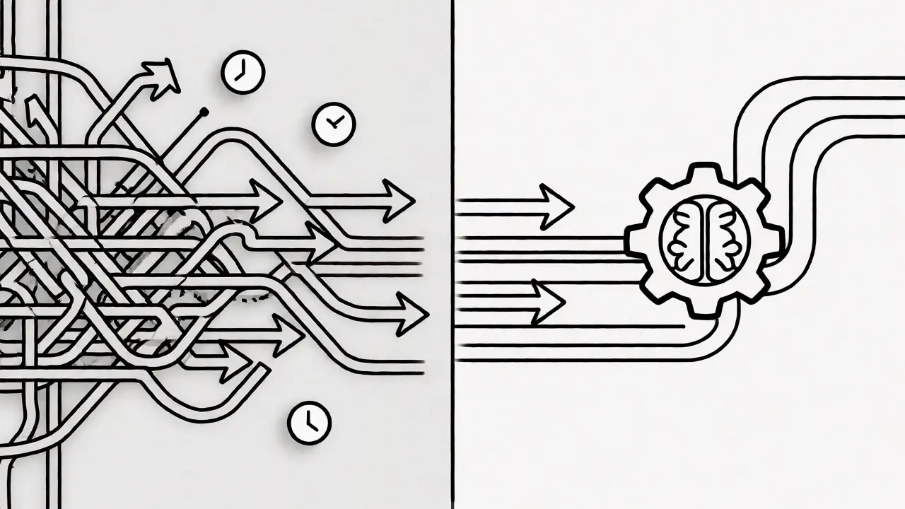 Diagram comparing inefficient traditional RAG with optimized agentic routing.