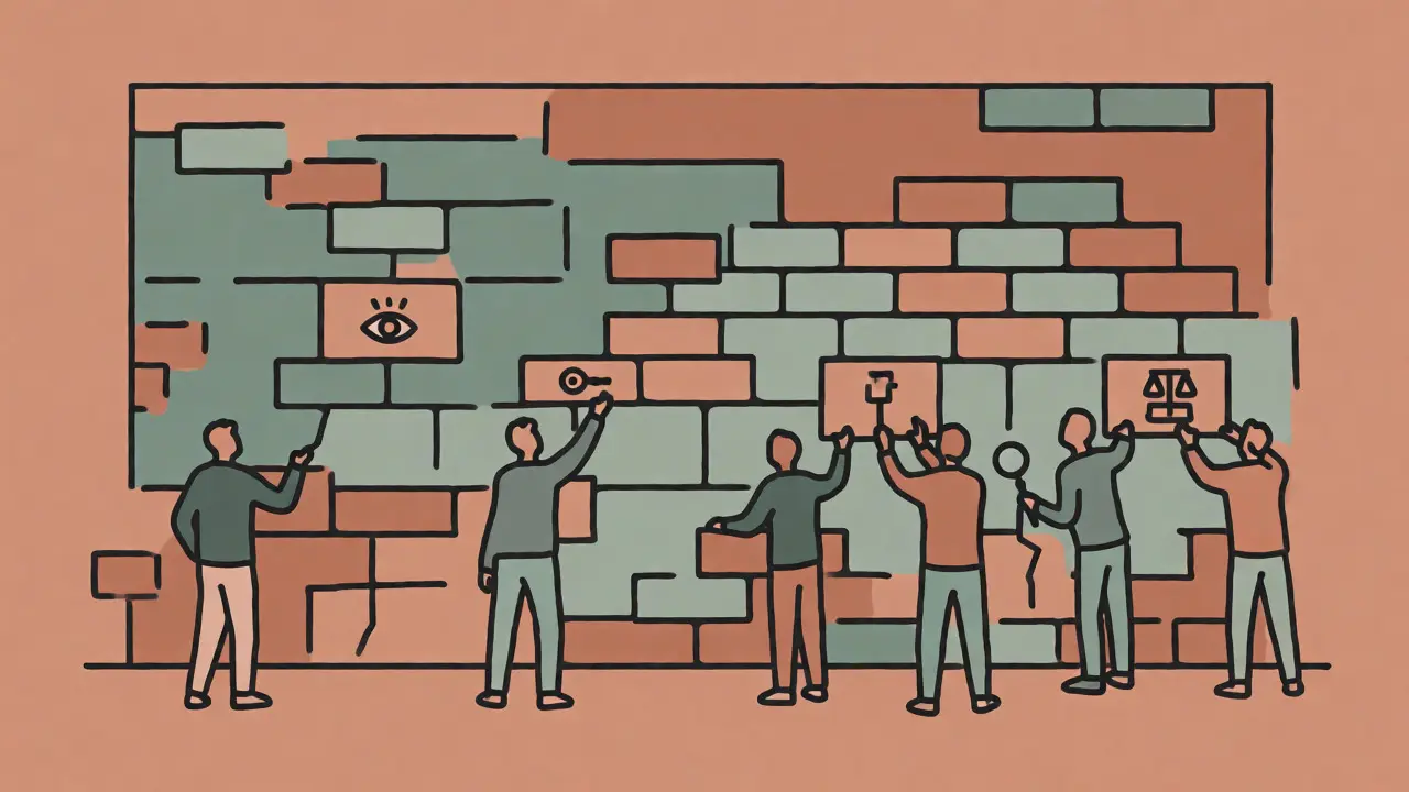 Illustration of a team building a secure digital wall around an AI model.