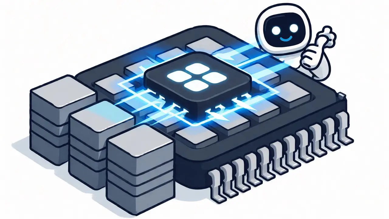Illustration of Flash Attention optimizing data movement on a GPU chip using tiling.