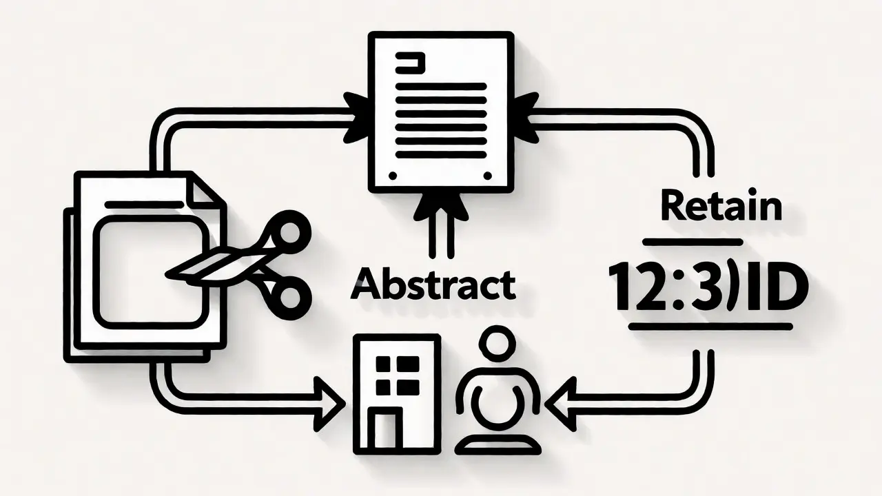 Illustration showing Redact, Abstract, and Retain strategies for data privacy.