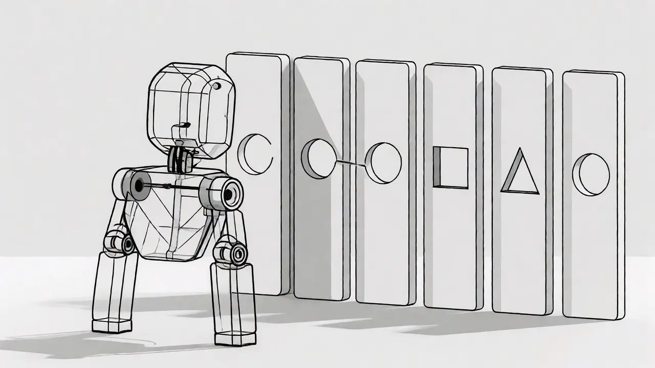 Monoline robot attempting to pass through geometric constraint gates for compliance